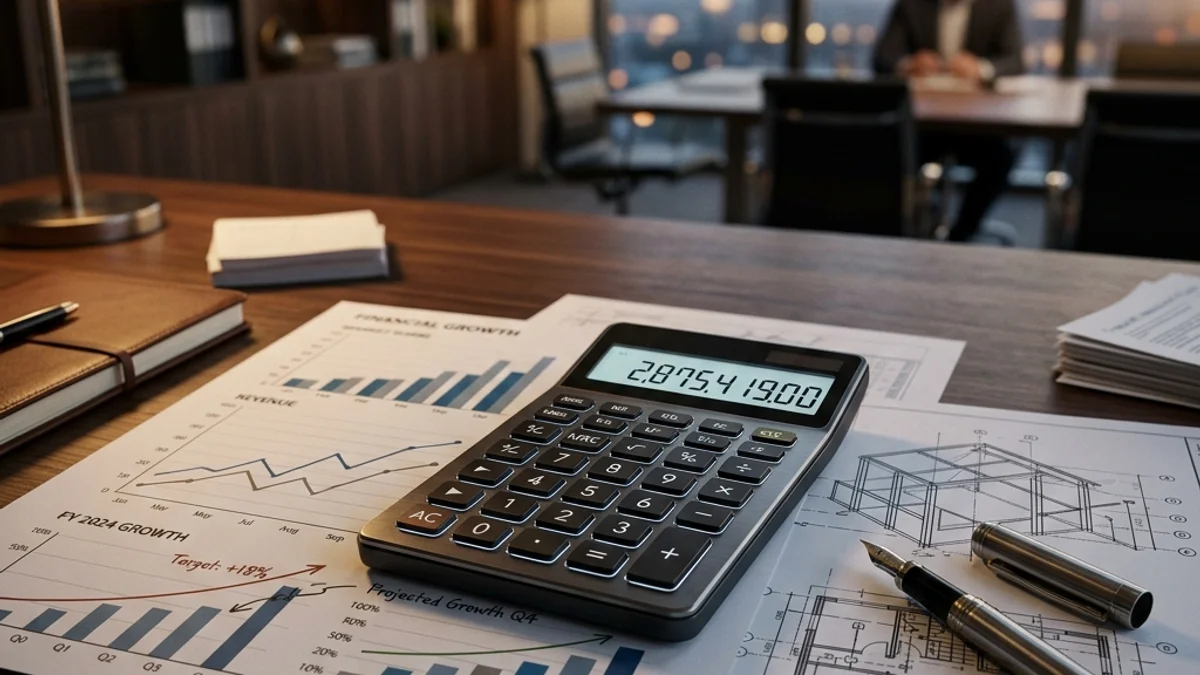 Compounding calculations and financial balance projections tracking development costs and expected crop yields.
