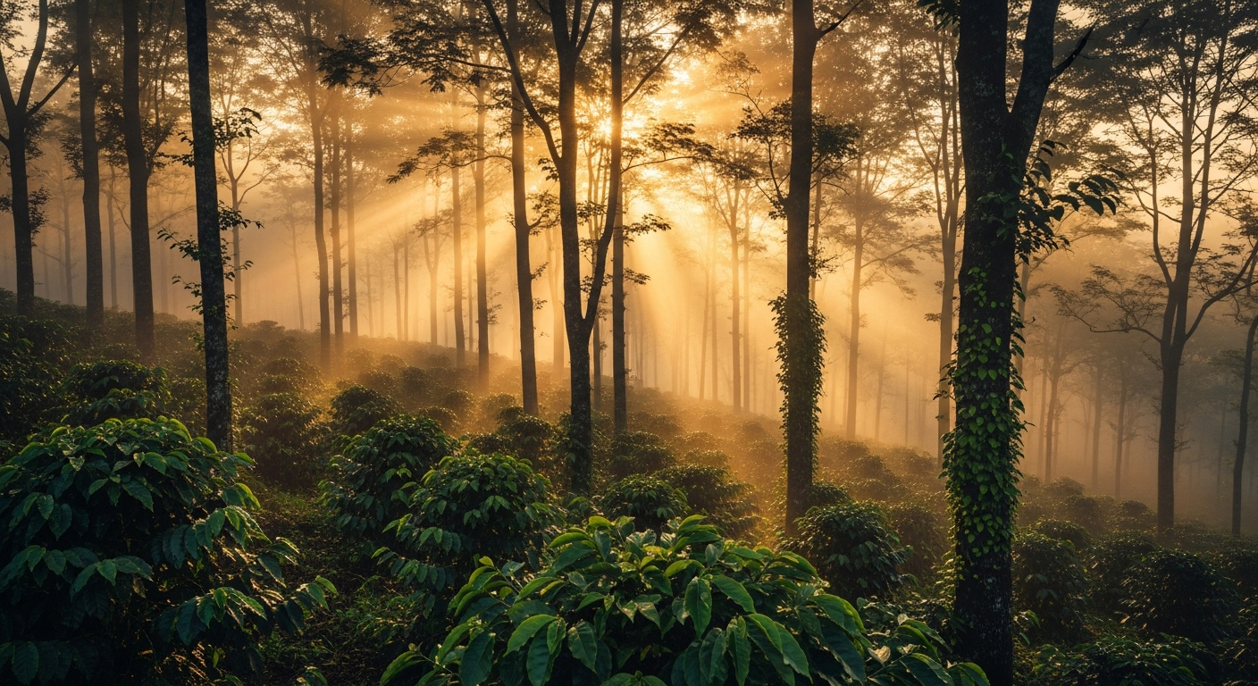 Harvested coffee beans representing passive income from managed farmland in India.